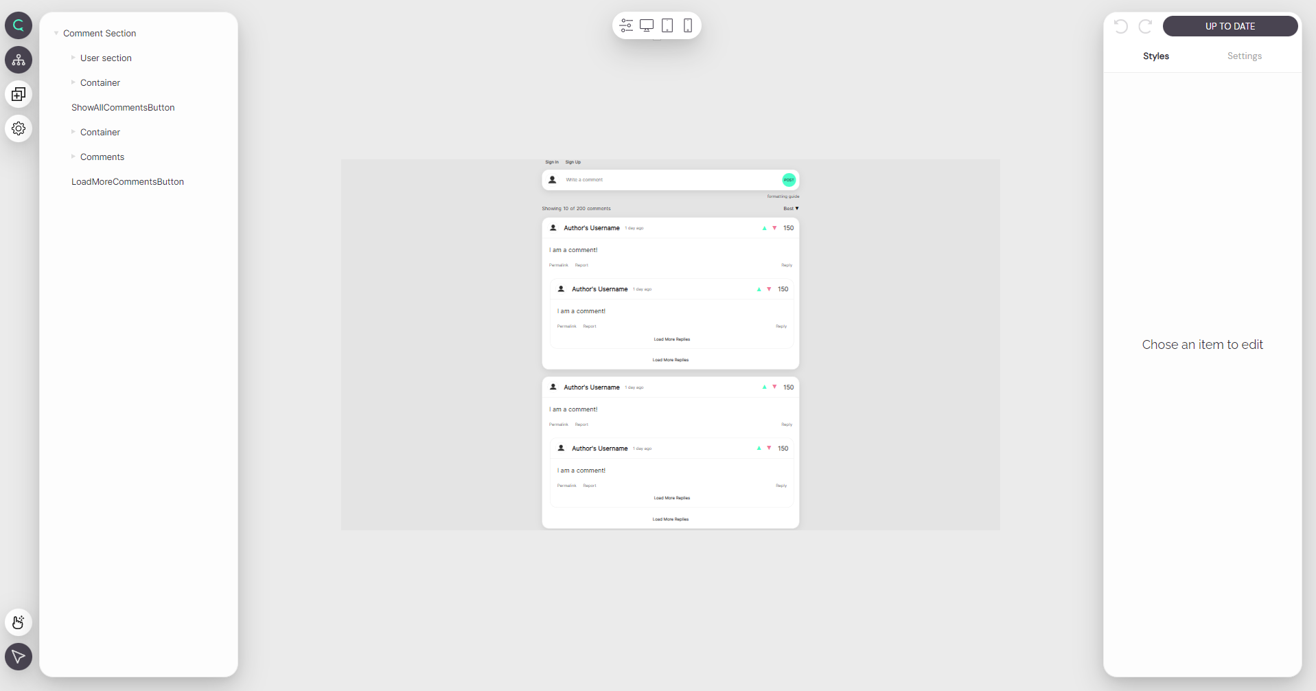 Commenze drag and drop editor